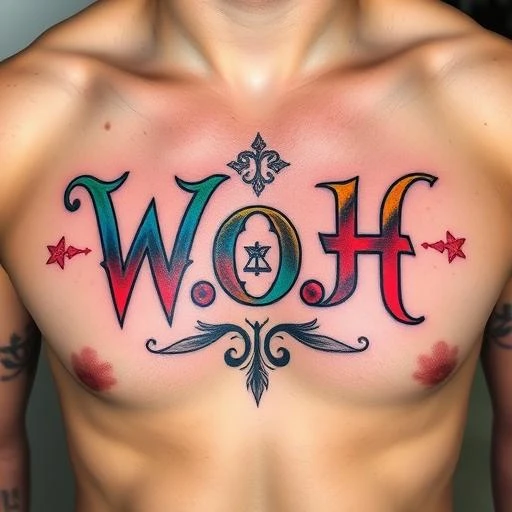 Vibrant War on Hell Tattoo: W.O.H.